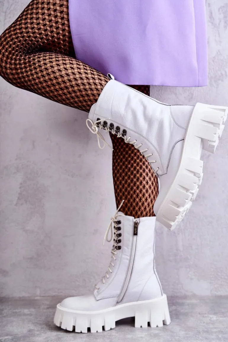 Skórzane Ocieplane Botki GOE KK2N4012 Białe