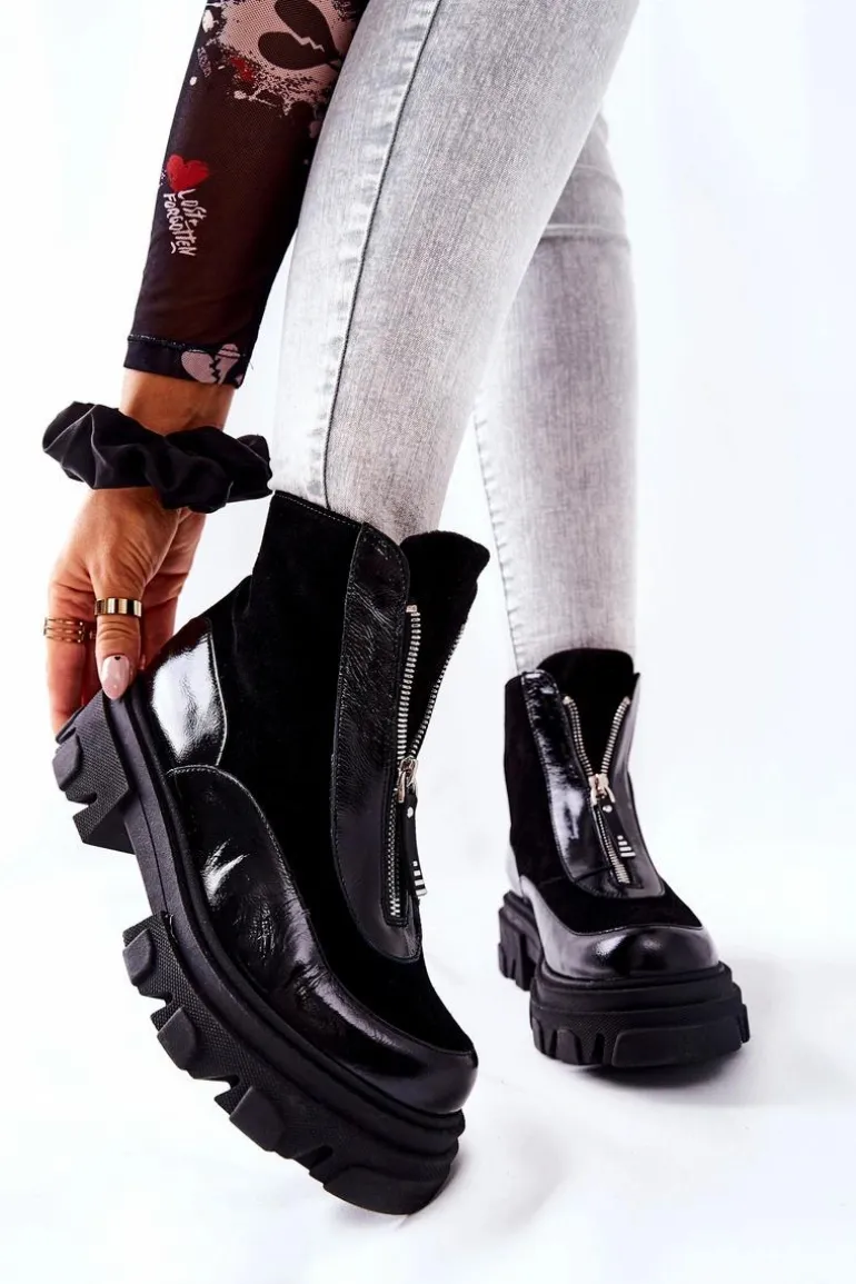 Skórzane Ocieplane Botki Laura Messi Czarne 2371