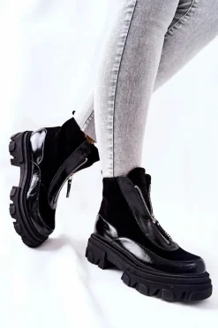 Skórzane Ocieplane Botki Laura Messi Czarne 2371