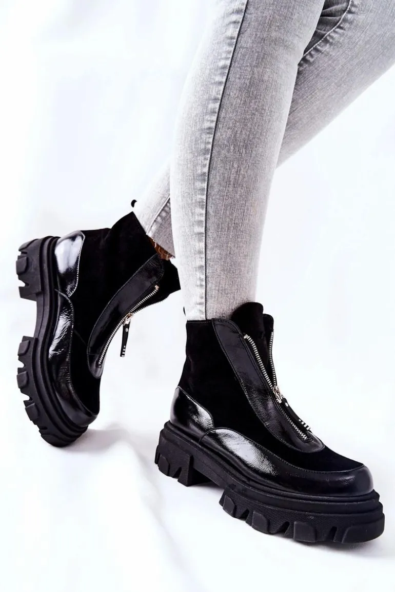 Skórzane Ocieplane Botki Laura Messi Czarne 2371