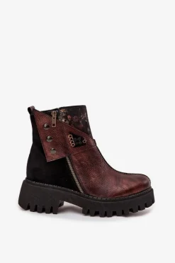 Skórzane Ocieplane Botki Na Platformie I Płaskim Obcasie Maciejka 06140-02 Brązowe