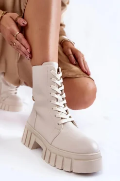 Skórzane Ocieplane Botki Na Platformie Jasnobeżowe Telisa