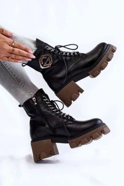 Skórzane Ocieplane Botki Na Suwak Czarne Lemar Raynes