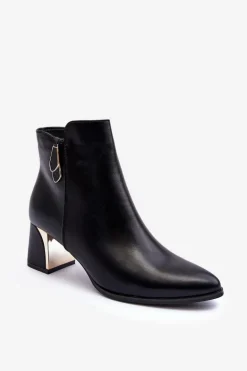 Skórzane Ocieplane Botki Na Słupku Czarne Amanis