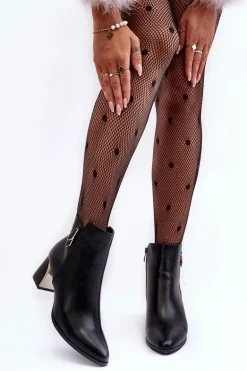 Skórzane Ocieplane Botki Na Słupku Czarne Amanis