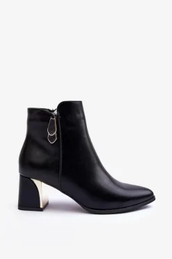 Skórzane Ocieplane Botki Na Słupku Czarne Amanis