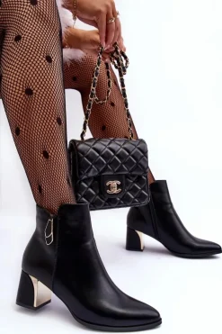 Skórzane Ocieplane Botki Na Słupku Czarne Amanis