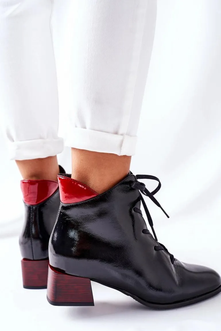 Skórzane Ocieplane Botki Na Obcasie Laura Messi Czarne 2202