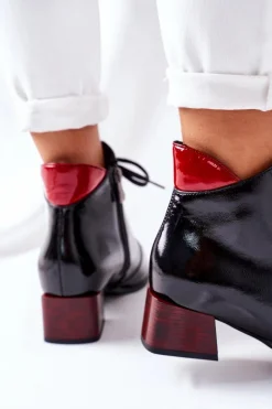 Skórzane Ocieplane Botki Na Obcasie Laura Messi Czarne 2202