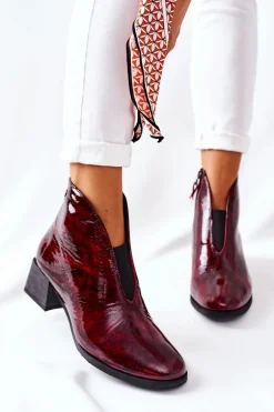 Skórzane Ocieplane Botki Na Obcasie Maciejka 04777-23 Bordo