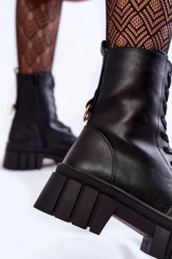 Skórzane Ocieplane Botki Na Platformie Czarne Telisa