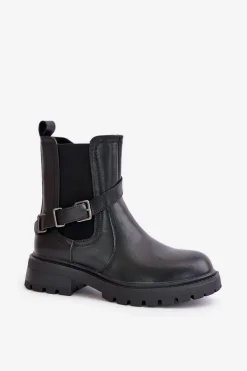 Skórzane Ocieplane Botki Sztyblety Z Paskiem Sergio Leone TR719-S Czarne