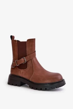 Skórzane Ocieplane Botki Sztyblety Z Paskiem Sergio Leone TR719-S Brązowe