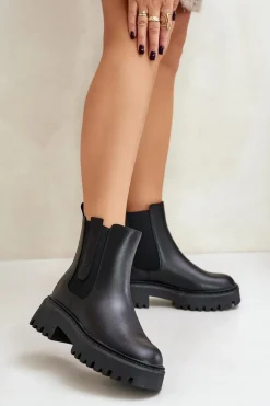 Skórzane Ocieplane Botki Sztyblety Damskie Big Star OO274A386 Czarne
