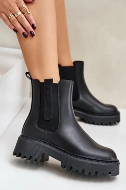 Skórzane Ocieplane Botki Sztyblety Damskie Big Star OO274A386 Czarne