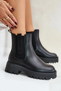 Skórzane Ocieplane Botki Sztyblety Damskie Big Star OO274A386 Czarne