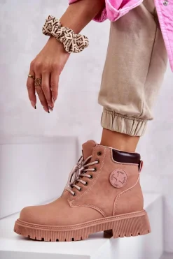 Skórzane Ocieplane Botki Trapery Różowe Felizia