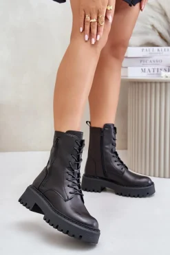 Skórzane Ocieplane Botki Workery Damskie Big Star OO274A387 Czarne