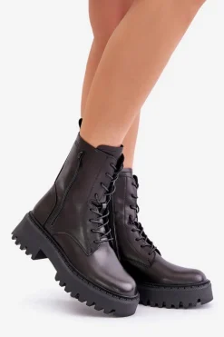 Skórzane Ocieplane Botki Workery Damskie Big Star OO274A387 Czarne