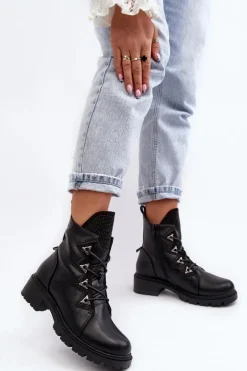 Skórzane Ocieplane Botki Z Dżetami Czarne Gwen S.Barski HY93-52A