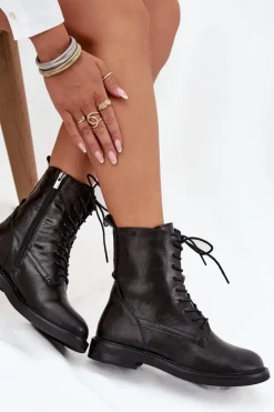 Skórzane Ocieplane Damskie Botki Workery Big Star SS274480 Czarne