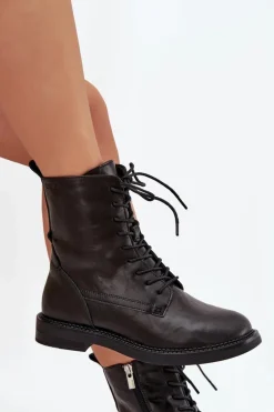 Skórzane Ocieplane Damskie Botki Workery Big Star SS274480 Czarne