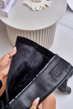 Skórzane Ocieplane Kozaki Na Słupku Sergio Leone KZ230-S Czarne