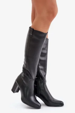 Skórzane Ocieplane Kozaki Na Słupku Sergio Leone KZ230-S Czarne