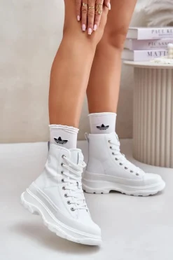 Skórzane Ocieplane Trampki Na Masywnej Platformie Big Star OO274A598 Białe