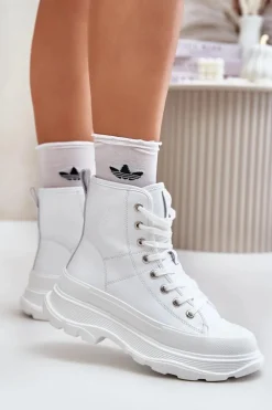 Skórzane Ocieplane Trampki Na Masywnej Platformie Big Star OO274A598 Białe