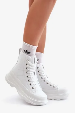 Skórzane Ocieplane Trampki Na Masywnej Platformie Big Star OO274A598 Białe