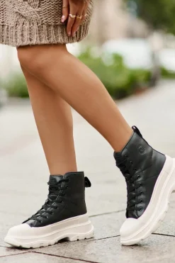 Skórzane Ocieplane Trampki Na Masywnej Platformie Big Star OO274A599 Czarne