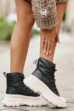 Skórzane Ocieplane Trampki Na Masywnej Platformie Big Star OO274A599 Czarne