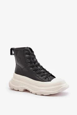 Skórzane Ocieplane Trampki Na Masywnej Platformie Big Star OO274A599 Czarne