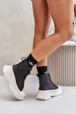 Skórzane Ocieplane Trampki Na Masywnej Platformie Big Star OO274A599 Czarne