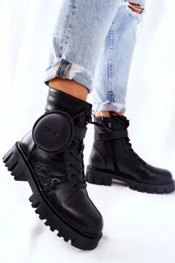 Skórzane Ocieplane Workery Z Nerką Big Star II274430 Czarne