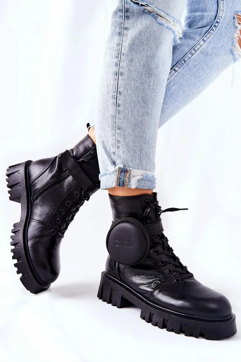 Skórzane Ocieplane Workery Z Nerką Big Star II274430 Czarne