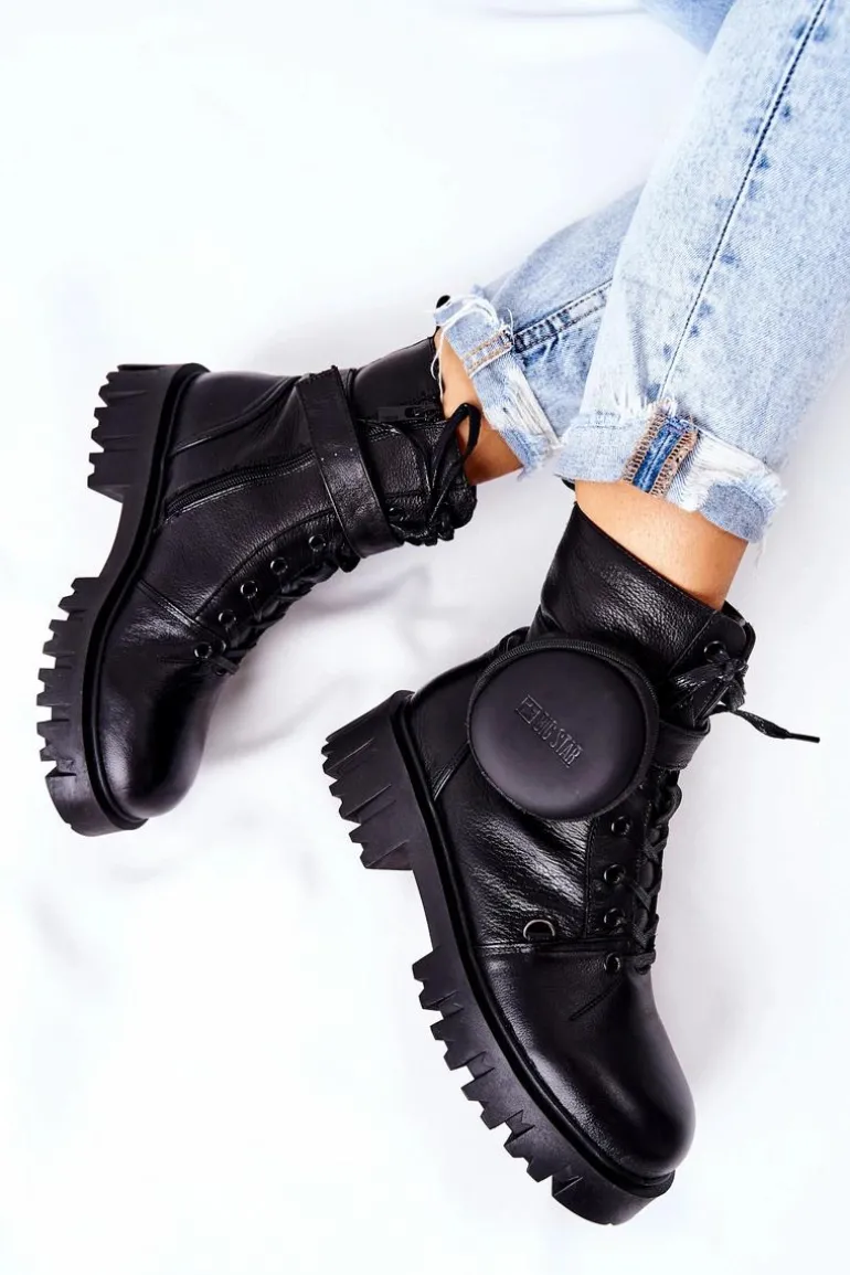 Skórzane Ocieplane Workery Z Nerką Big Star II274430 Czarne