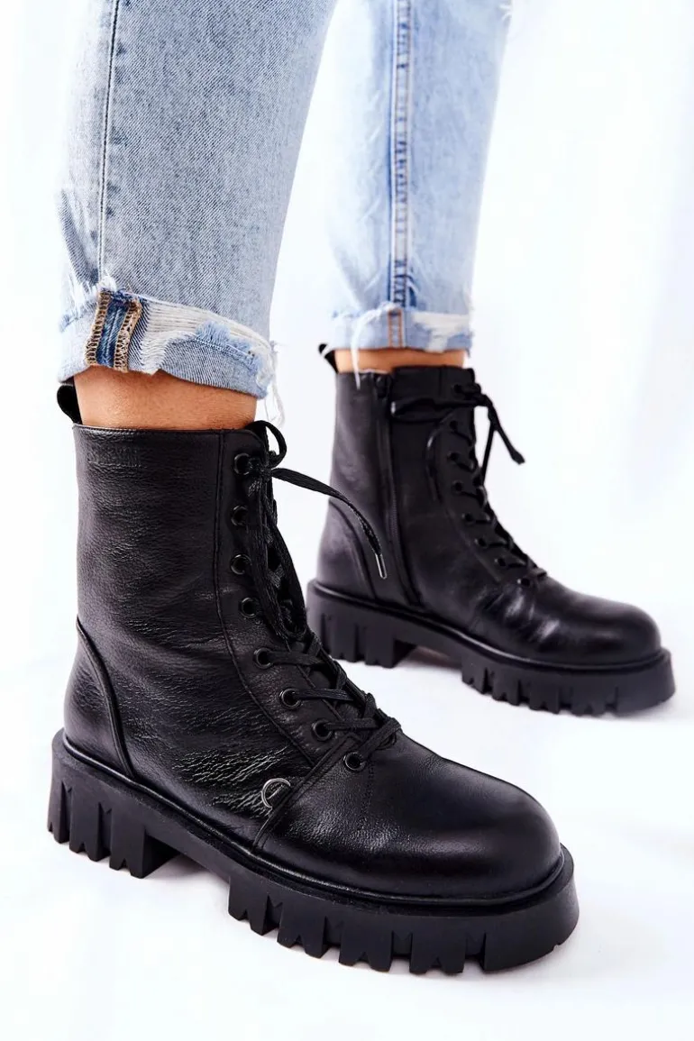 Skórzane Ocieplane Workery Z Nerką Big Star II274430 Czarne