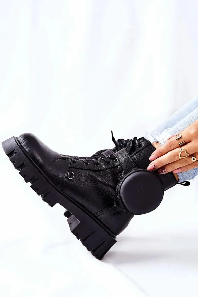 Skórzane Ocieplane Workery Z Nerką Big Star II274430 Czarne