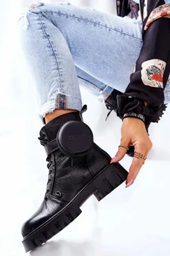 Skórzane Ocieplane Workery Z Nerką Big Star II274430 Czarne