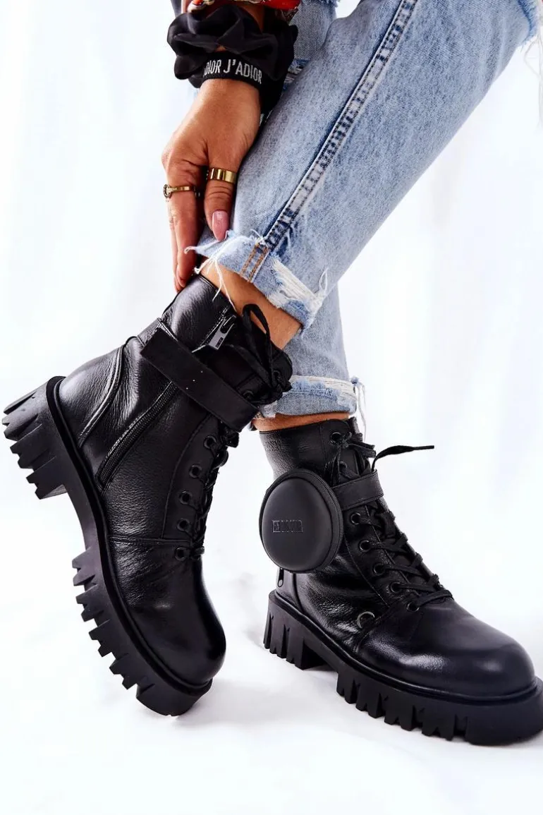 Skórzane Ocieplane Workery Z Nerką Big Star II274430 Czarne