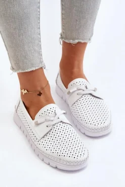 Skórzane Półbuty Damskie Ażurowe Białe Darnissa