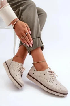 Skórzane Półbuty Damskie Beżowe S.Barski LR182