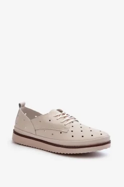 Skórzane Półbuty Damskie Beżowe S.Barski LR182