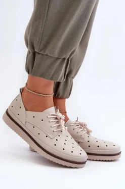 Skórzane Półbuty Damskie Beżowe S.Barski LR182