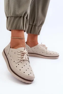 Skórzane Półbuty Damskie Beżowe S.Barski LR182