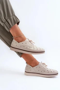 Skórzane Półbuty Damskie Beżowe S.Barski LR182