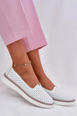 Skórzane Półbuty Damskie Białe Liaruna