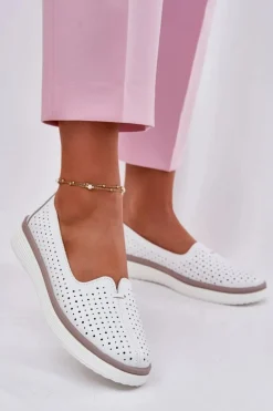 Skórzane Półbuty Damskie Białe Liaruna